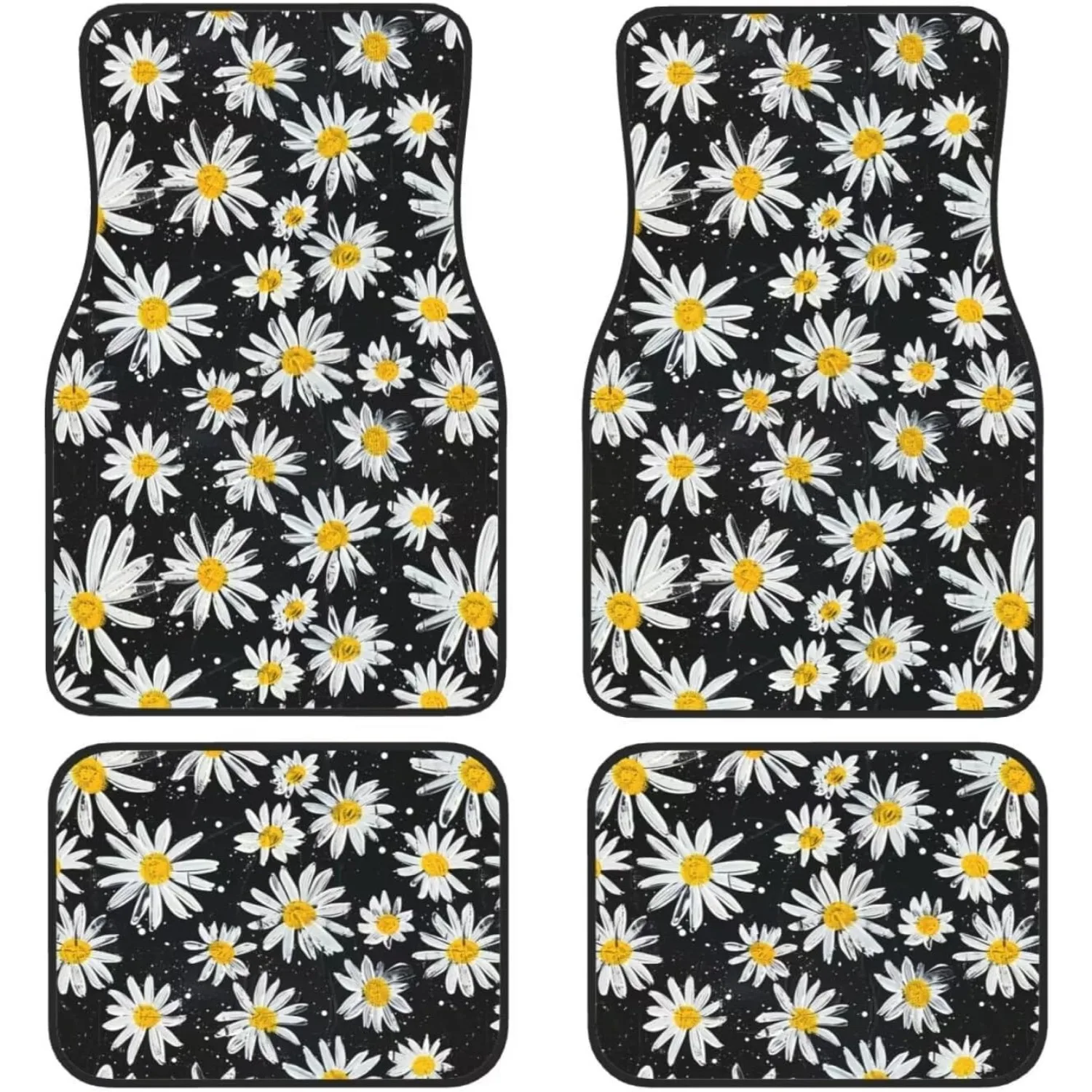 Complete Set Of Car Floor Mats Designed For Suvs, Vans, And Trucks, Featuring An Adorable Daisy Flower Pattern Suitable For All