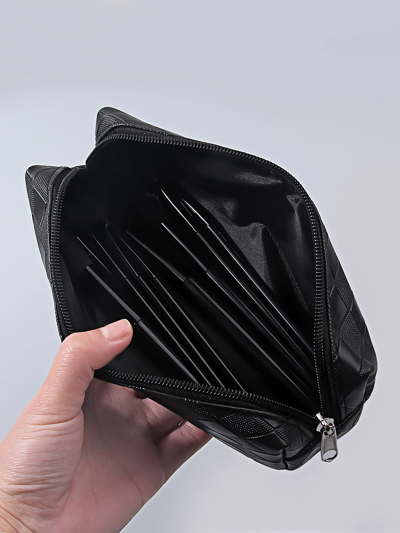 10 pçs todo preto pó solto blush contorno sombra escova conjunto de escova de maquiagem + 1 pçs saco de armazenamento simples e portátil