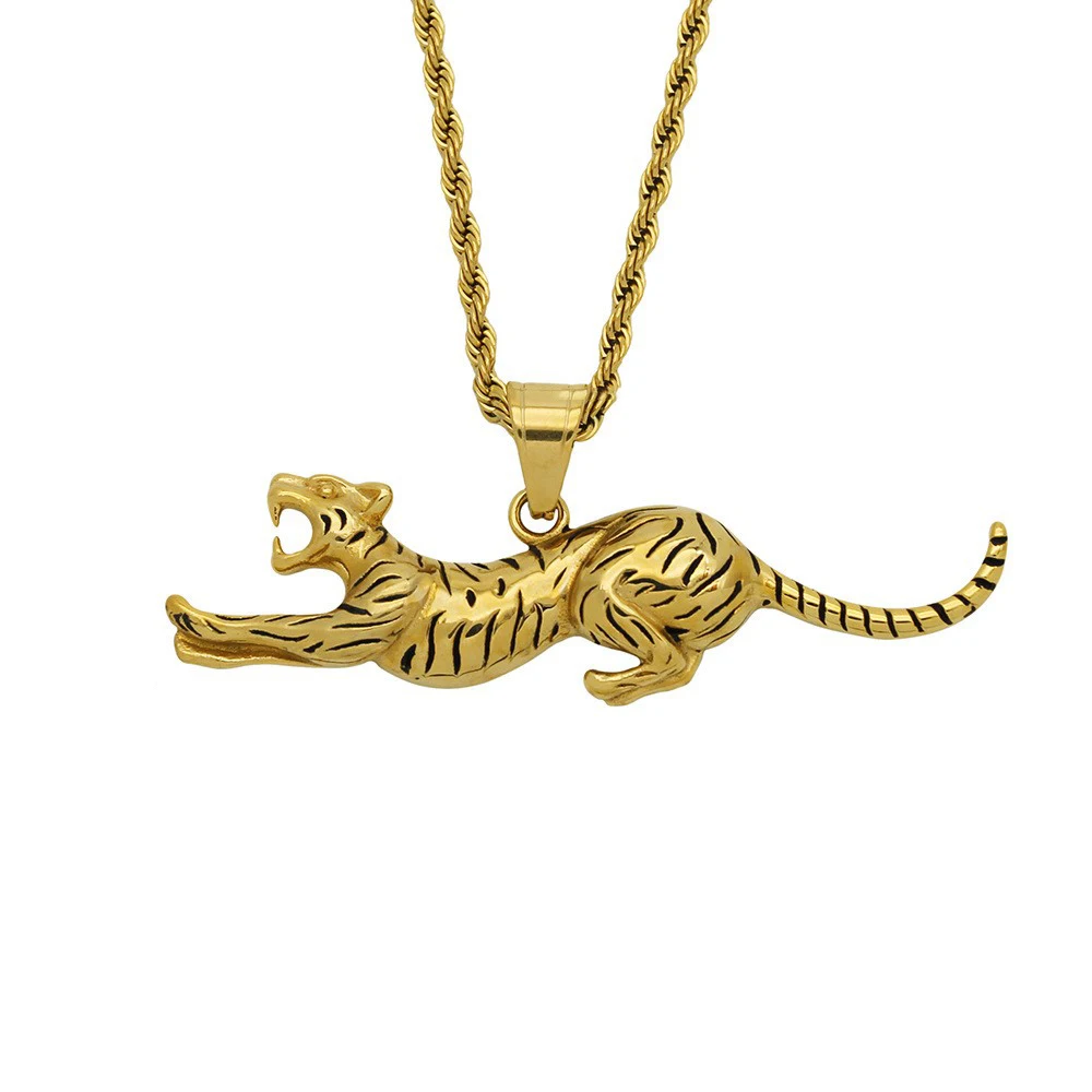 Running Cheetah Leopard Fashion Men Alloy Pendant Necklace Hip Hop Personality Jaguar Tiger Pandent Neck Chain Jewelry Accessory