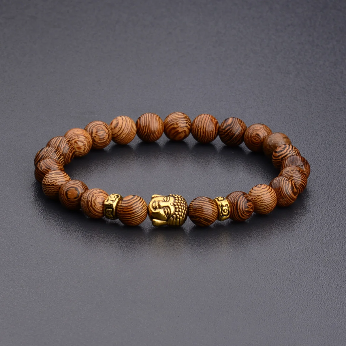 Classic Ethnic Buddha Head Wooden Bracelet for Women Men Tibetan Buddha Prayer Stretch Bangles Homme Buddhist Bracelets Jewelry