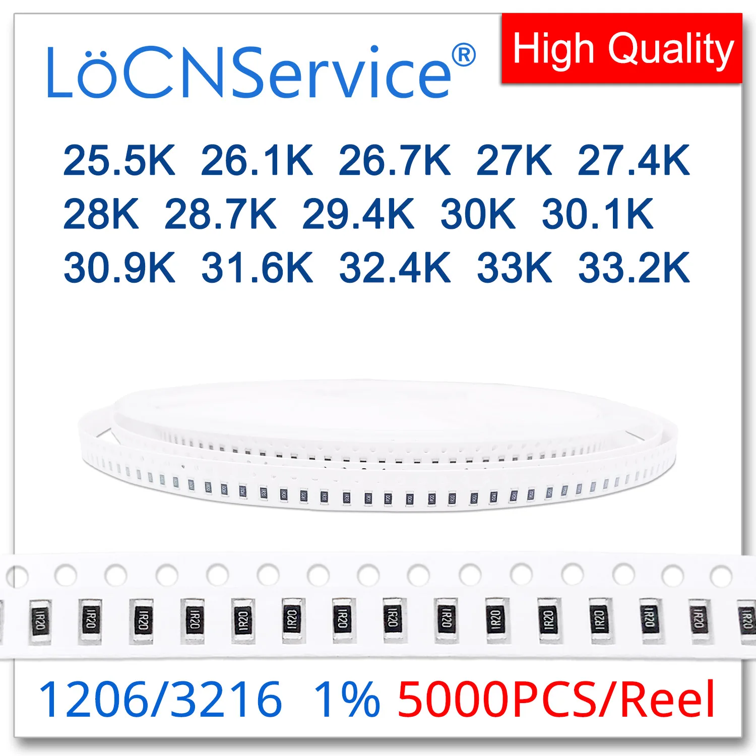 LoCNService 1206 1% 5000 шт. 25,5 К 26,1 К 26,7 К 27 К 27,4 К 28 К 28,7 К 29,4 К 30 К 30,1 К 30,9 К 31,6 К 32,4 К 33 К 33,2 К 3216 Резистор Ом