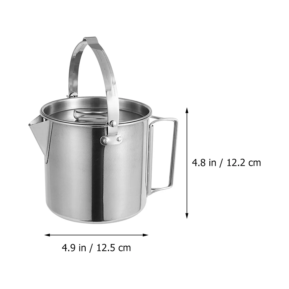 غلاية تخييم من الفولاذ المقاوم للصدأ ذات سعة كبيرة في الهواء الطلق، وعاء غليان الماء المحمول، غلاية شاي خفيفة الوزن للتخييم والمشي لمسافات طويلة