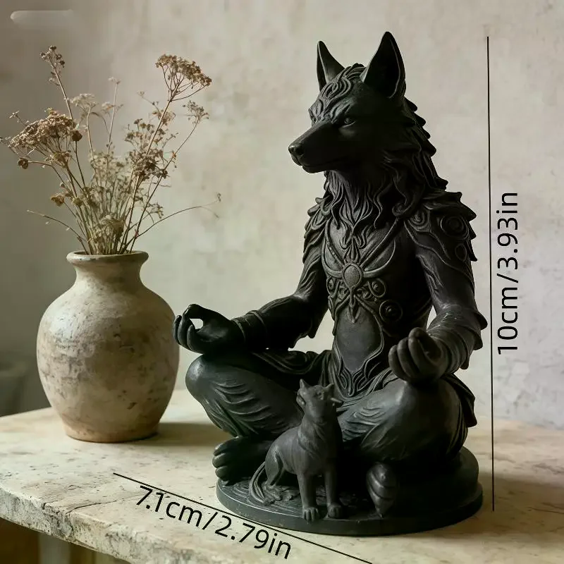 3D Printed Gothic Werewolf Cub Meditation Statue Creative Eerie Decor Sculpture for Living Room Shelf Holiday Gift