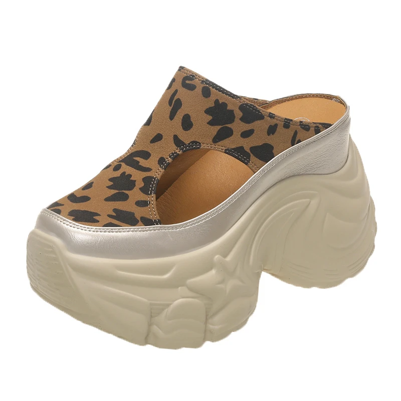 

10CM High Heels Slippers Round Toe Platform Flats Fabric Women Wedge Sandals Platform Wedge Flats Shoes Slip on Summer Sneakers