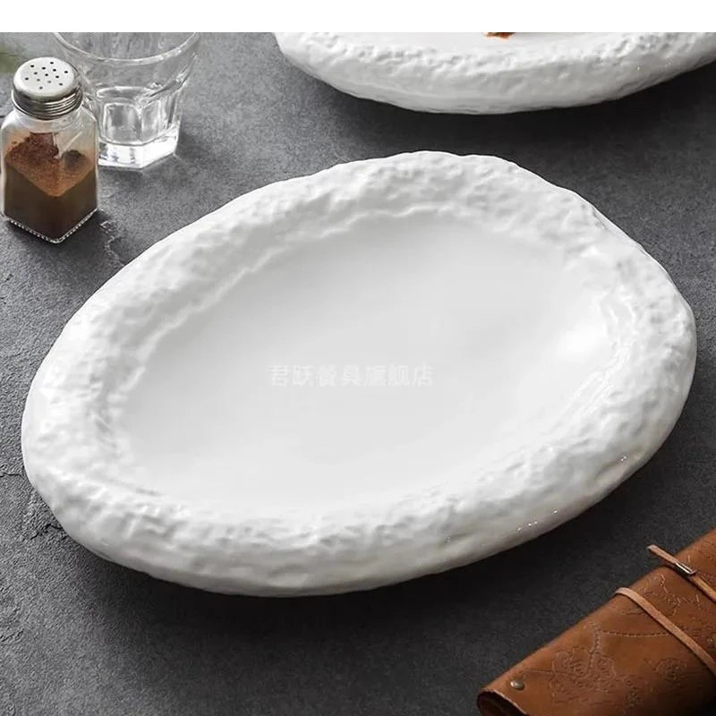 Pure White Stone Texture Ceramic Dining Plate Restaurant Dessert Pasta Sushi Molecular Cooking Tableware