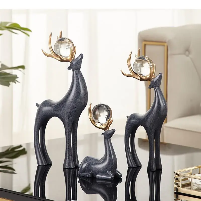 Modern Home Decoration Resin Deer Ornaments Three-piece Suit Desktop Animal Statuette Decorative Crafts Furnishings Figurines