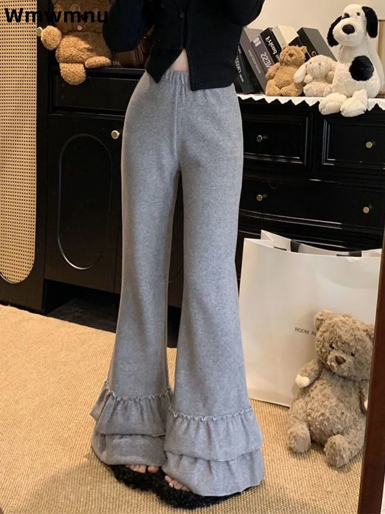 

Съедобные дерево, грибок, широкие модные брюки, эластичные женские повседневные брюки с высокой талией, корейские прямые свободные расклешенные брюки