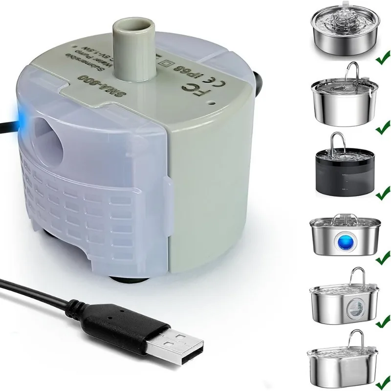 New! For Pet Fountain Stainless Steel Water Feeder Water Pump SMA-800 Ultra-Quiet USB (No Plug Only Water Pump)