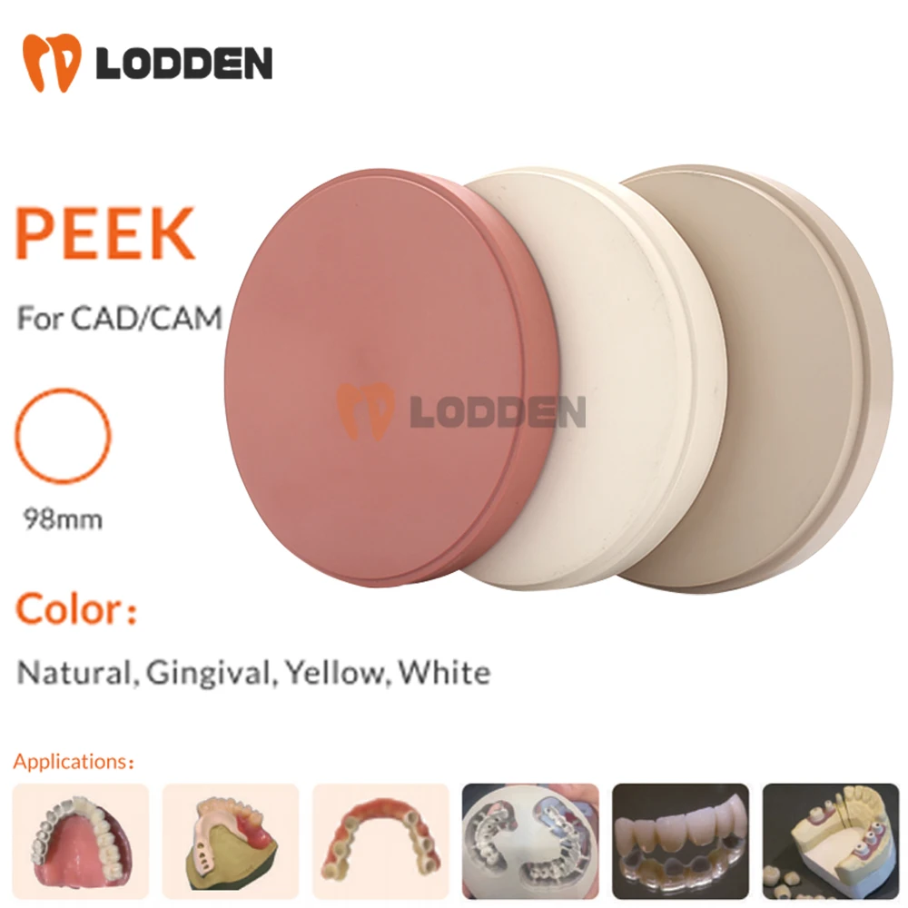 

Lodden Dental Peek Block DIA98 мм, толщина 12-25 мм для CAD CAM, съемный материал для протезов, диск PEEK, фиксированный протез, восстановления