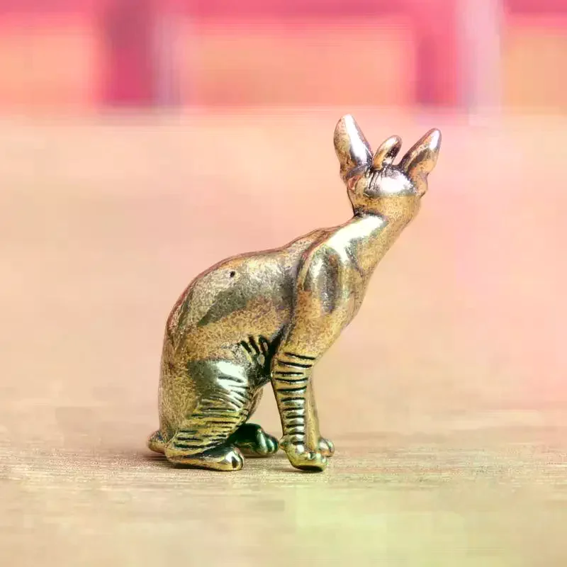 Solid Brass Hairless Cat Small Statue Desktop Ornaments Vintage Animal Figurines Model Lucky Home Decorations Crafts Accessories