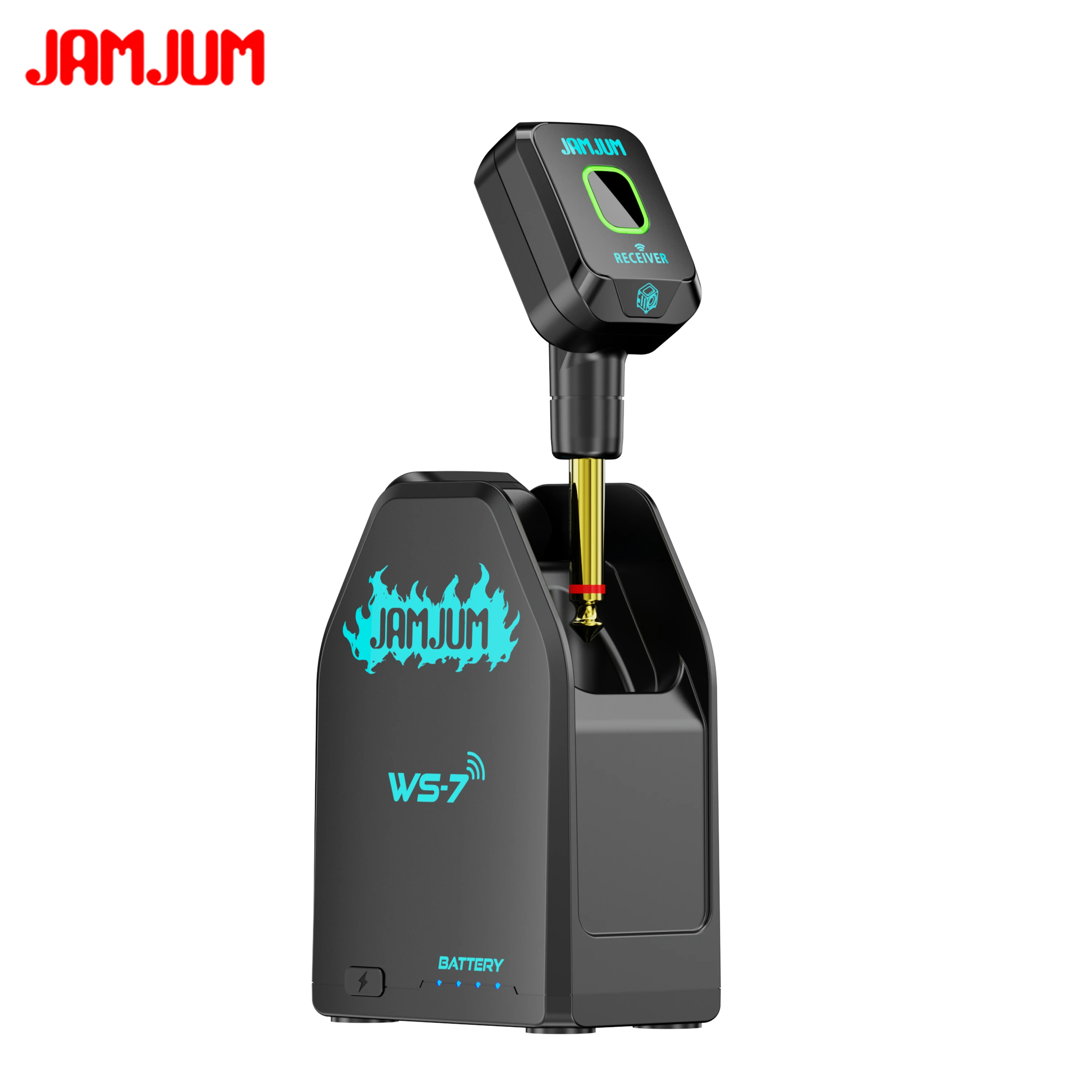 JAMJUM WS-7 2.4GHz Wireless Guitar System Transmitter Receiver Low Latency 50M Transmission with Charging Case for Electric Guit