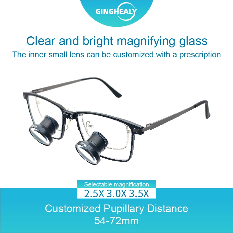 Ginghealy 2.5X 3.5X TTL Surgery Medical Magnifying Glass Loupes Adjustable Interpupillary Magnifying Glass 30-58cm Long Working