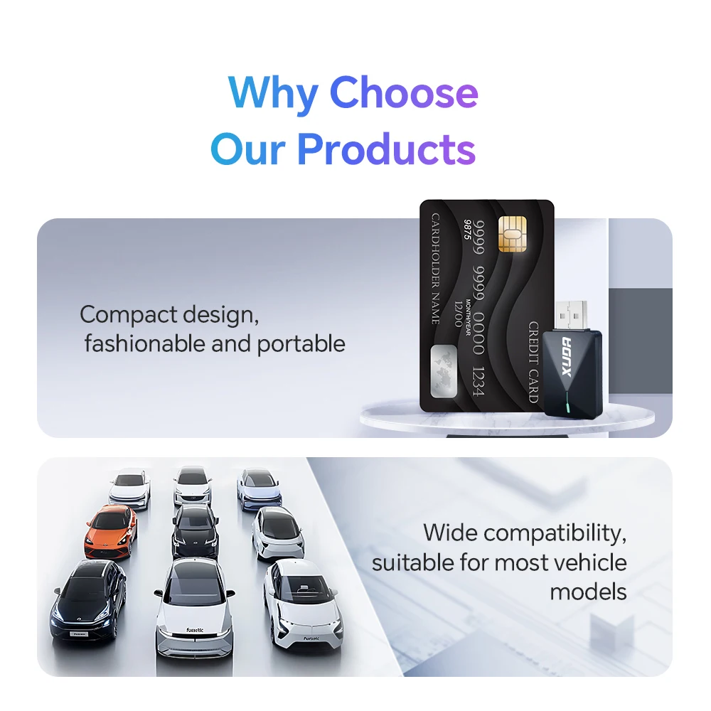 XUDA 2025 Mini Wired to Wireless 2 in 1 AI Box Carplay 5G Wif & Bluetooth 5 Android Auto Plug and Play Non-inductive Connection