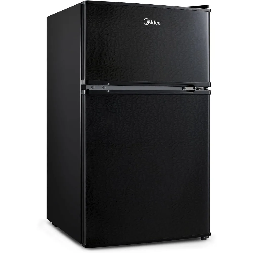 WHD-113FB1 Double Door Mini Fridge with Freezer for Bedroom Office or Dorm with Adjustable Remove Glass Shelves Compact