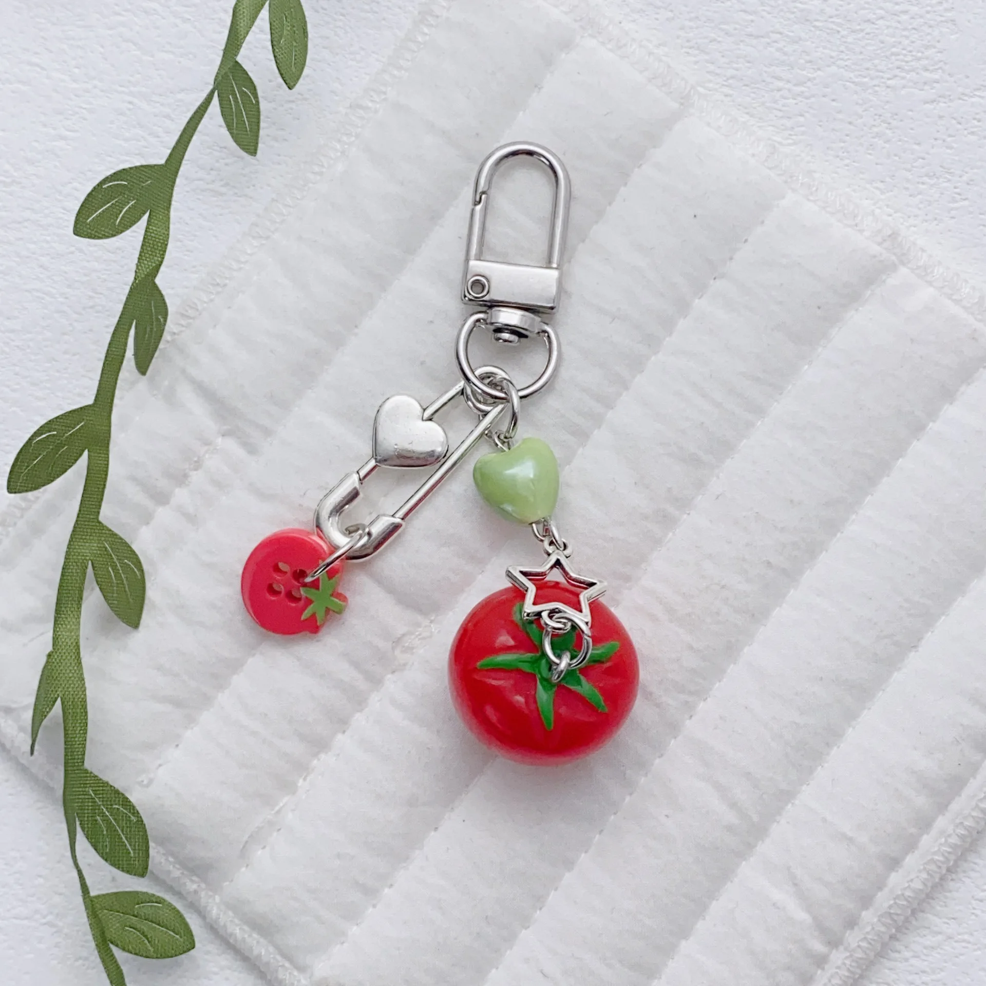 Tomato Leaf Charm Beaded Keychain for Bags
