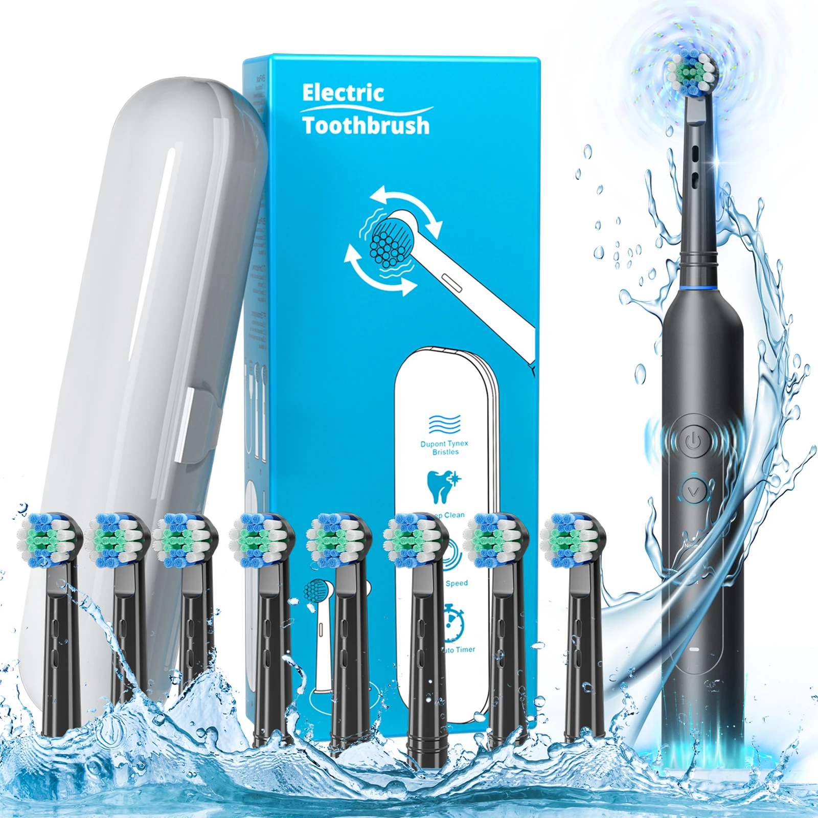 

2025 Rechargeable Rotating Electrical Toothbrush for Adults Oscillating with Travel Case Teeth Whitening & Waterproof (IPX7)