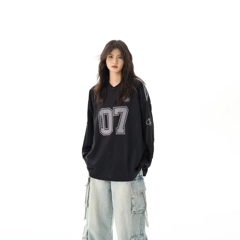 Streetwear Retro Abiti a maniche lunghe Lettera stampata Maglia scozzese Felpe larghe Uomo Donna Hip Hop Punk Street Coppia Top