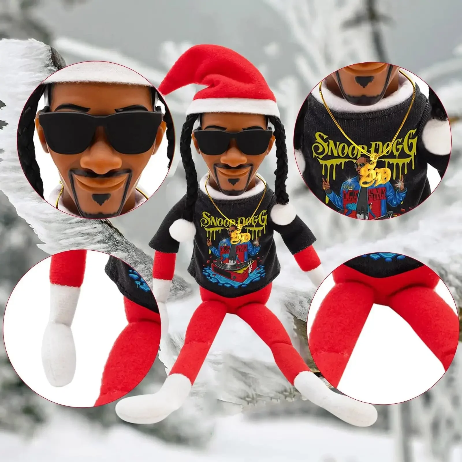 Snowop Stoopぬいぐるみ、エルフサングラス、ゴールドチェーン、ボーナスクリスマス、ホームフェスティバルパーティーデコレーション、赤、12インチ、2025