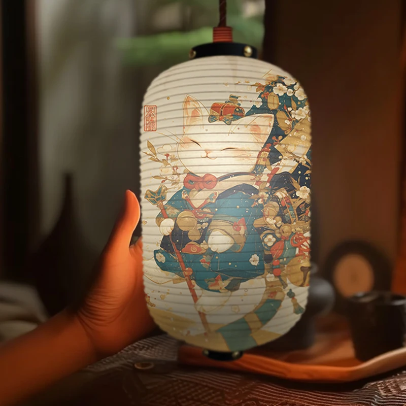 Japanese Ukiyo-e Style Lantern Lucky Cat Pattern Cloth Lantern Restaurant Pub Izakaya Bistro Ramen Shop Decor Sign Party Decor