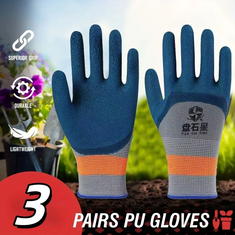3 paia di guanti da giardino traspiranti, durevoli e flessibili per lavori all'aperto, piantare, riparazioni auto - antiscivolo, unisex