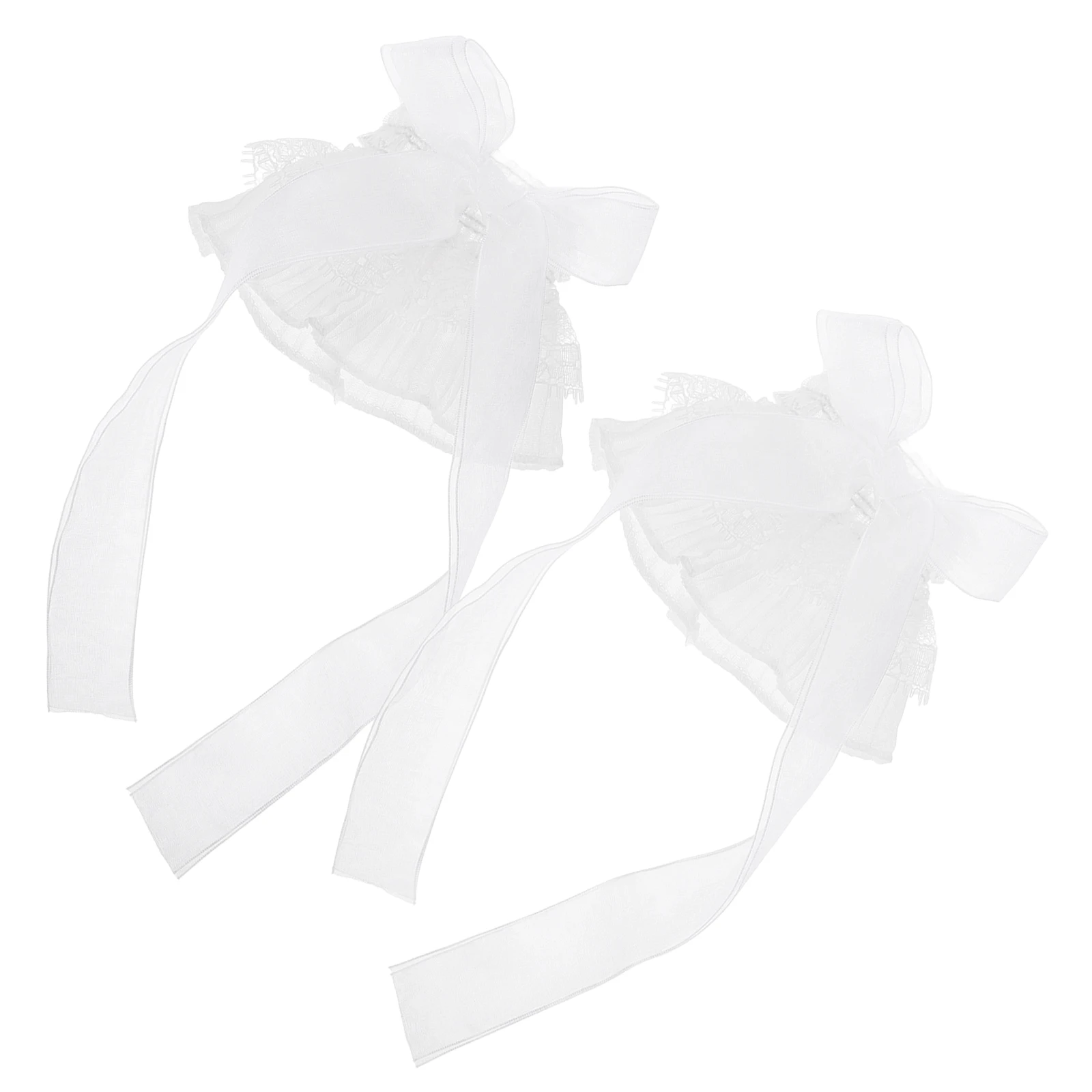 

1 Pair Vintage Lace Wrist Cuffs Sheer Ruffled Hand Sleeve Polyester Detachable False Sleeves Bowknot Decor Elegant Bridal Party