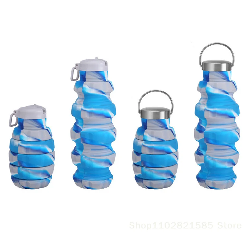 2025 Nuova bottiglia d'acqua pieghevole in silicone alimentare Bottiglia in silicone senza BPA Tazza da viaggio portatile per alpinismo all'aperto