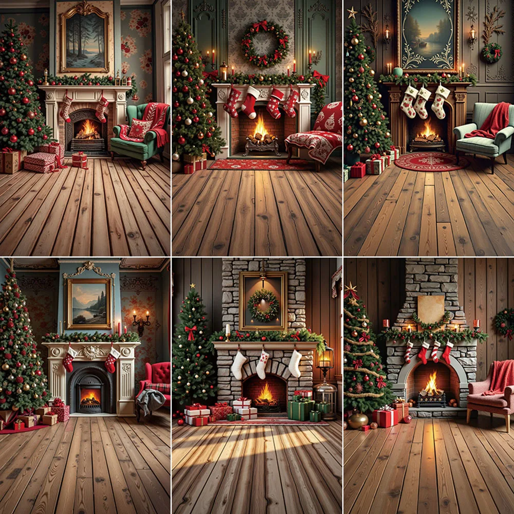 

MOON.QG Christmas Fireplace Photography Background Xmas Tree Gift Indoors Photozone Backdrop Baby Studio Photobooth Accessories