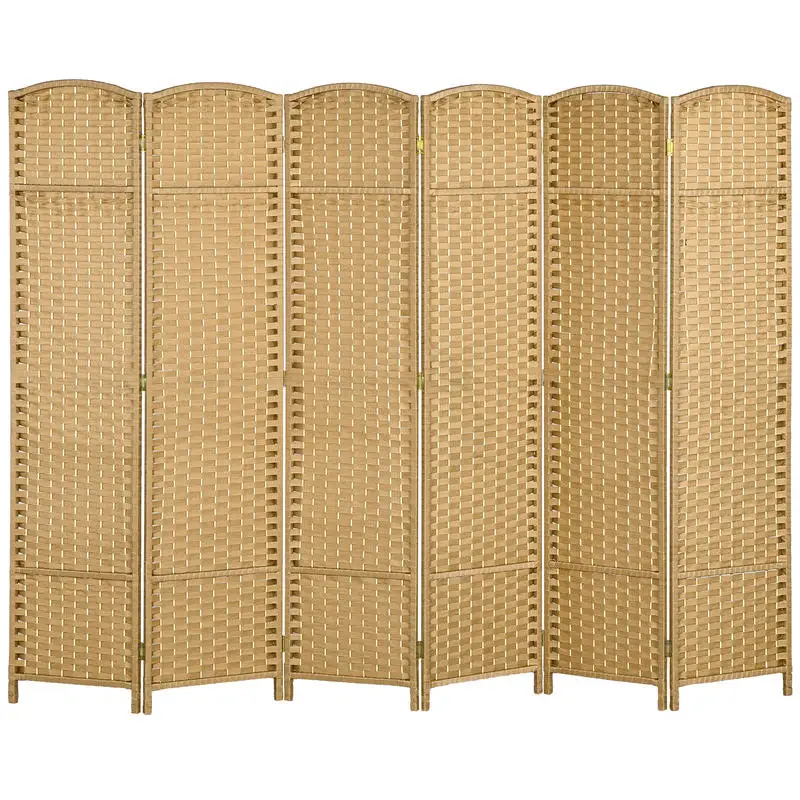 HOMCOM Folding Room Divider Screen 6 Panel 5.6 ' Tall Privacy Screen Freestanding Room Partition for Home Office, Nature Wood