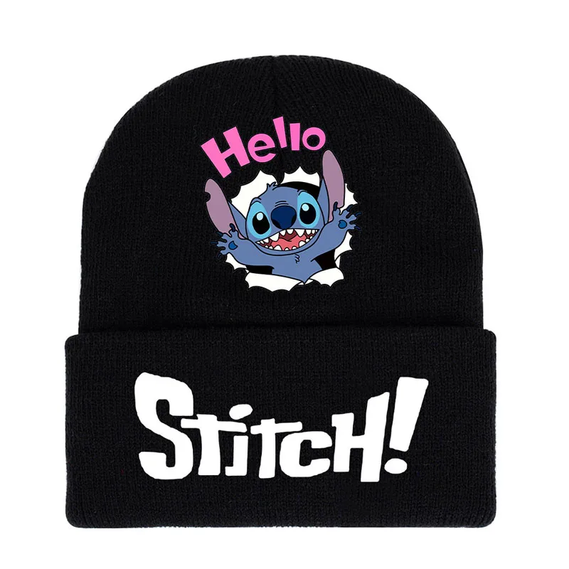 Disney Lilo Stitch Knitted Hat Gloves Kids Winter Warm Black Fishnet Mittens Cap Anime Figure Cartoon Headgear Decoration Gifts image 3