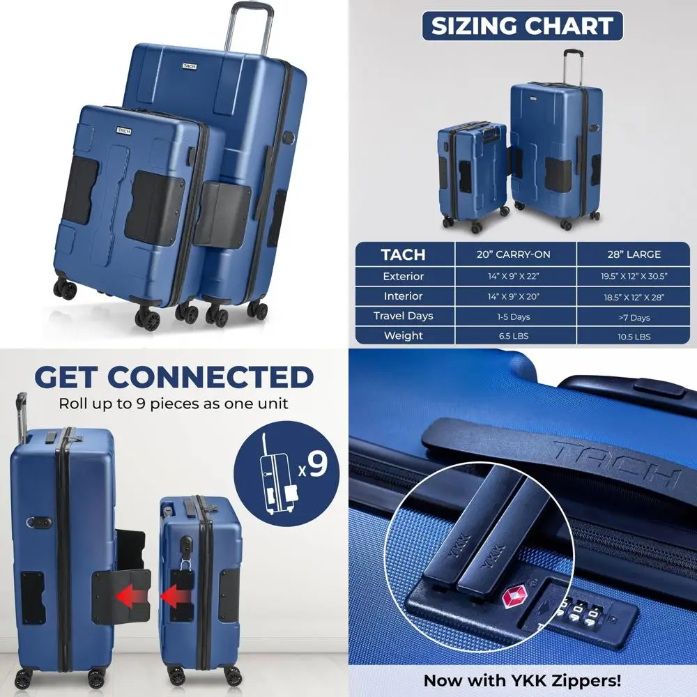 

two-piece hard shell luggage set - 20" carry-on and 28" checked suitcases with built-in connecting feature