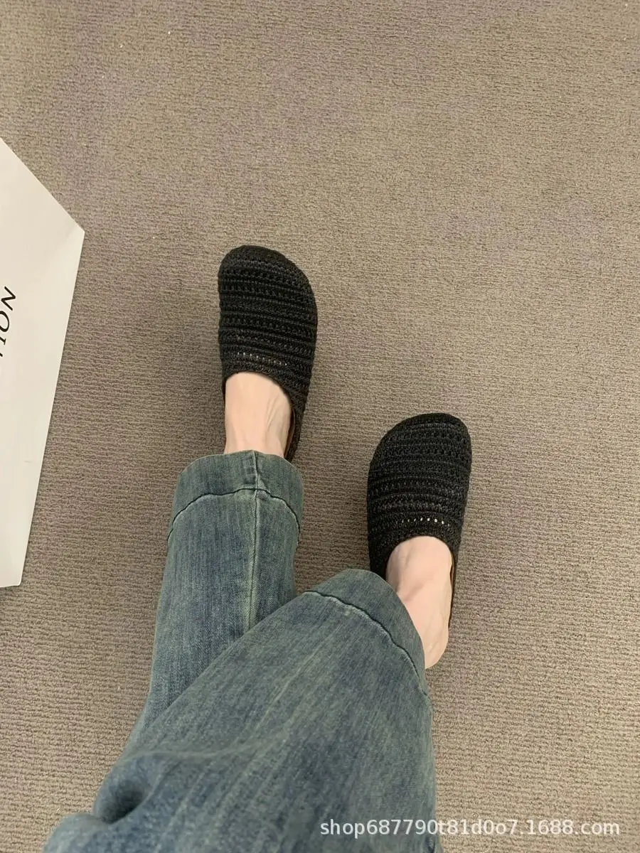 Handgewebte, dicke, offene Zehenschuhe im koreanischen Stil, flache, rutschfeste Pantoffeln für Damen, flache Sandalen – Detail 10