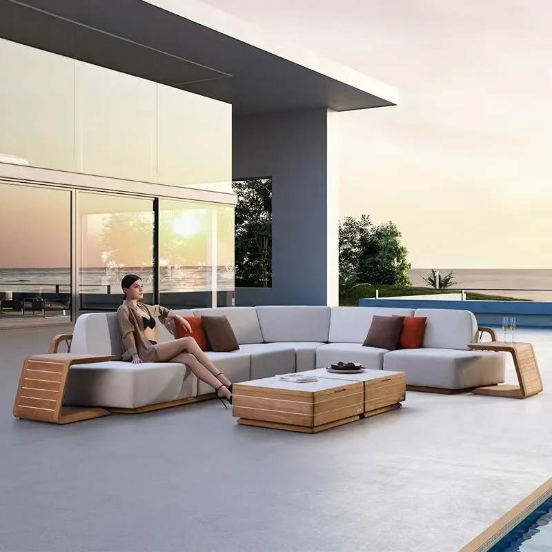 

-High-quality Newest Modern Outdoor Furniture Teak Wood And Aluminum Frame Sofa Sets
