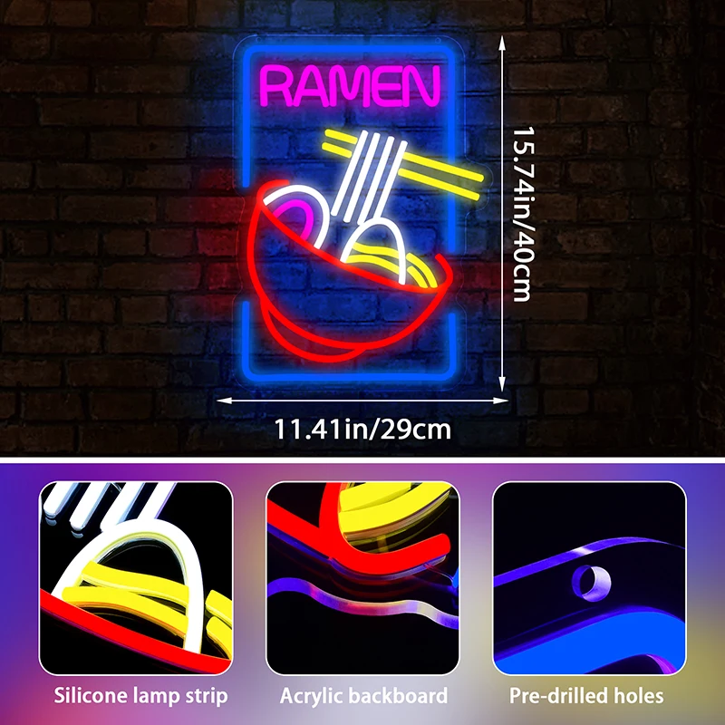 علامة رامين نيون لديكور الحائط، علامة إضاءة LED لمطعم قاعة الطعام والمطبخ، بار المنزل لهدايا عيد الميلاد وأعياد الميلاد