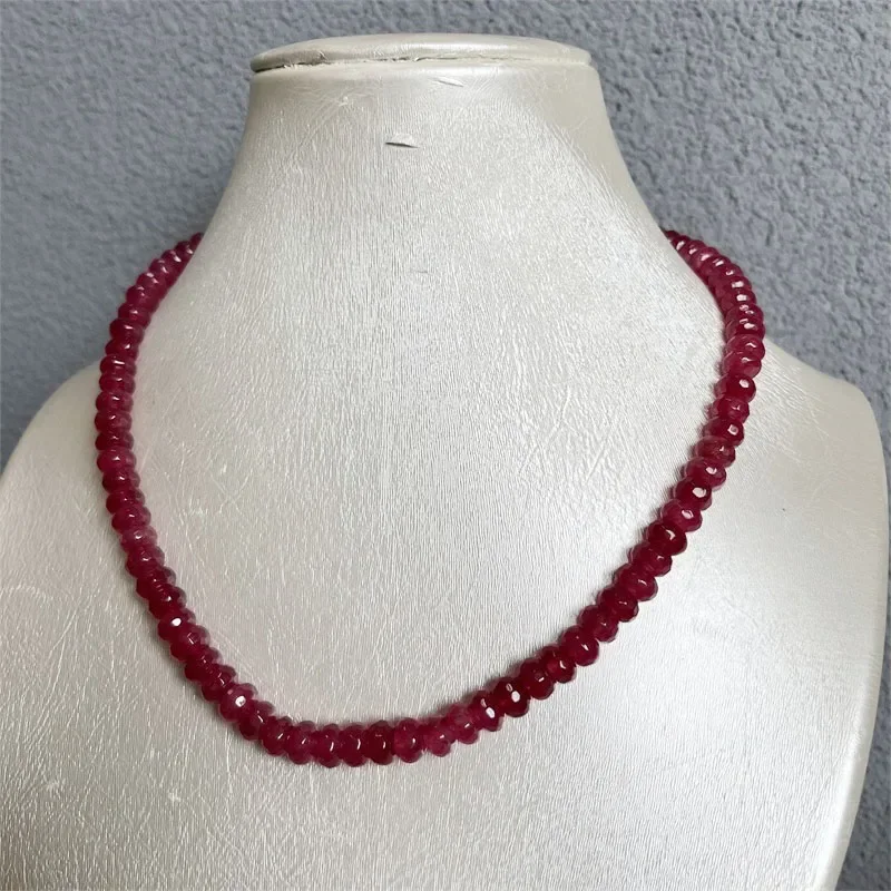 Rare 5*8MM Faceted Red Ruby Necklace Vintage Natural Stone Jewelry Noble Elegant Exquisite Beaded Chain Choker Collier