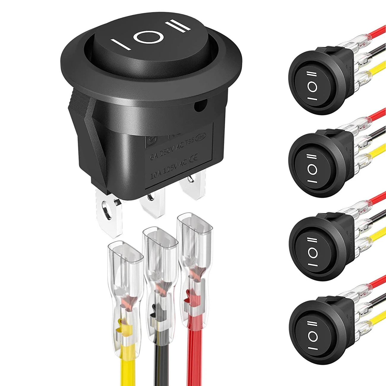 5 SZTUK Okrągły przełącznik kołyskowy KCD1 12V 3-pinowy 3-pozycyjny ON OFF ON 10A/125V DC SPDT Przełącznik kołowy z przewodami do samochodu samochodowego i łodzi