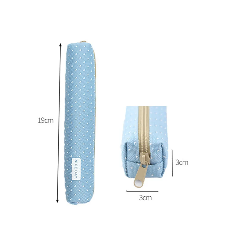 1 Pcs New Cute Candy Color Pencil Case Kawaii Dot Canvas Pen Bag Stationery Pen Pouch For Girls Gift Office School Supplies