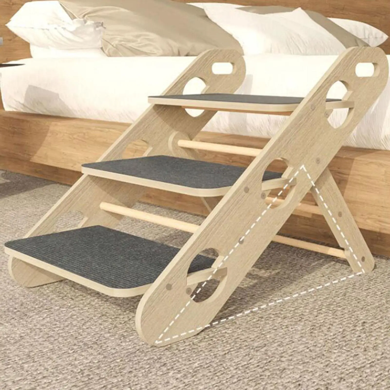 Wooden Pet Stairs Portable Foldable Sofa Bed Ladder up to 30kg Carpeted 3 Tiers for Small Pets Couch Puppy Dog Ramp Scratch