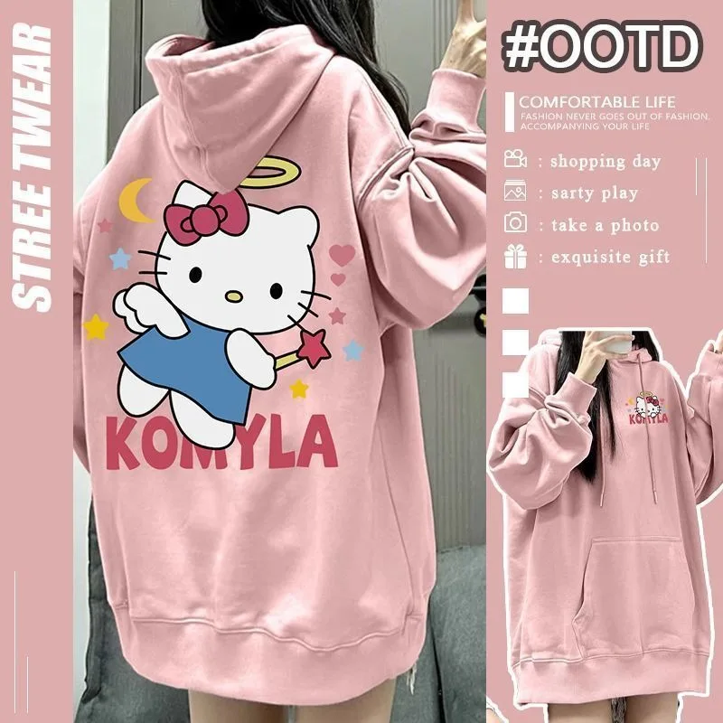 

Kawaii Sanrio Anime Hoodie Cute Hello Kitty Cartoon Ins Autumn and Winter Academic Style Printed Versatile Loose Top Girls Gifts