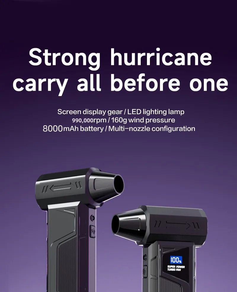 Draadloze Jet Fan 990000 RPM Borstelloze Motor Turbo Jet Blower Auto Stofzuiger Verlichting/Digitale Display Outdoor Draagbare Blower