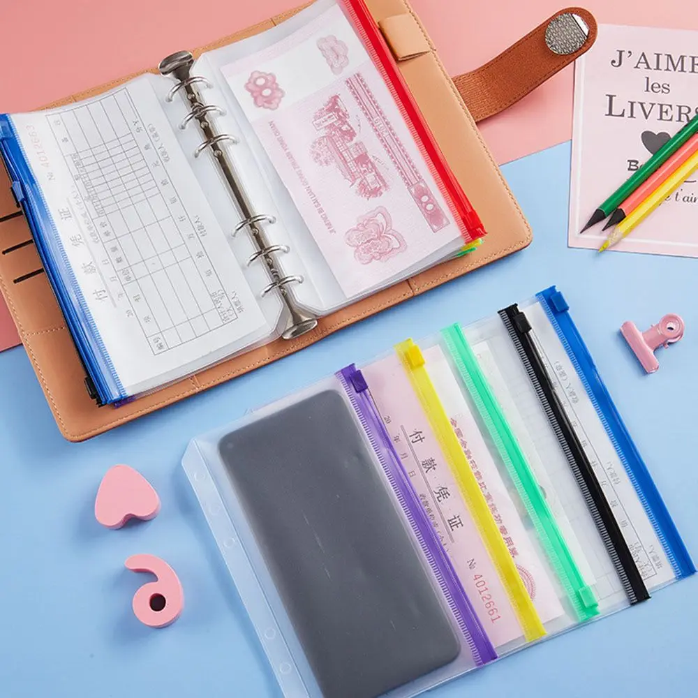 

PVC Envelopes Document Filing Bags 6 Ring Loose Leaf Bags Notebook Binder Binder Zipper Folders A5 A6 Size Binder Pockets