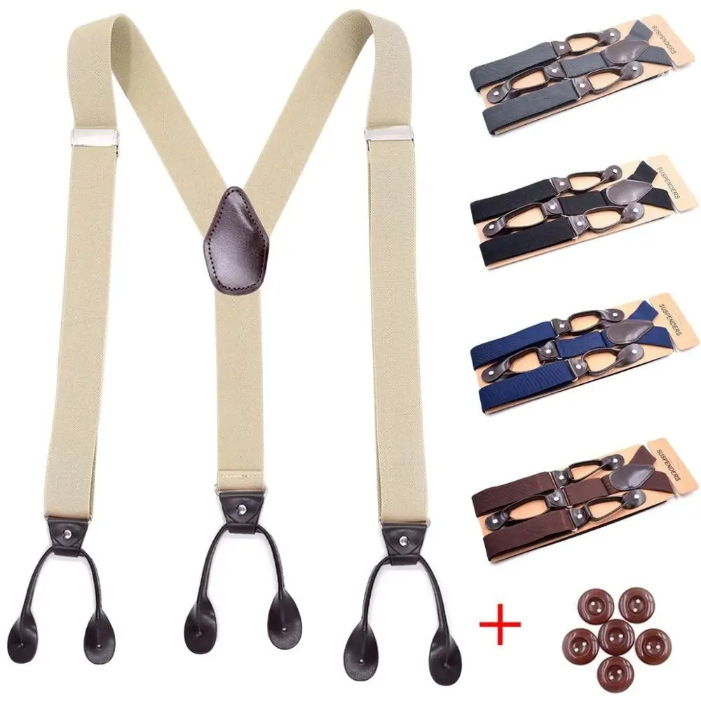 

Wedding Party Leather Y Shape Trimmed Button End Trouser Straps Belt Adjustable Strap Clip Elastic Braces Braces Suspenders