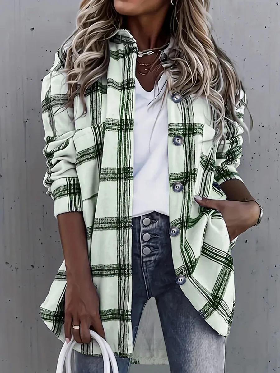 Damen Freizeithemd Schwarz-Weiß Kariert mit Knöpfen Langarm-Bluse mit Taschen Modische Koreanische Frühlings- und Sommerkleidung – Detail 6