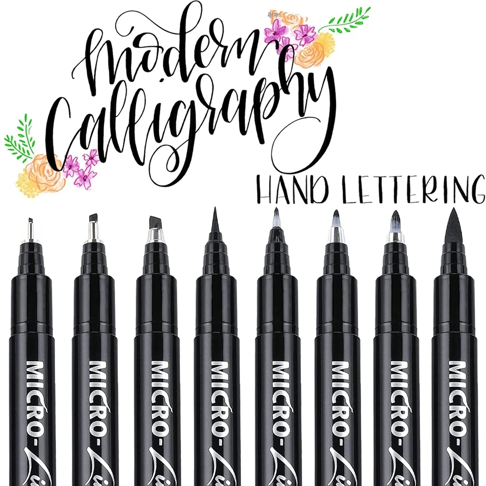 8Pcs/Set Micron Line Lettering Pen Calligraphy Pens Neelde Drawing Hand Waterproof Pigment Sketch  Art Markers Pen Design