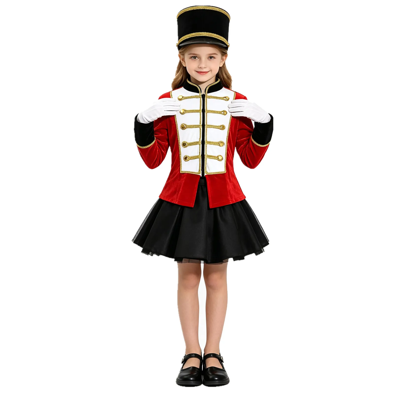 Children Nutcrackers Drum Band Honor Guard Circus Ringmaster Jacket Halloween Carnival Performance Costume Zip-up Velvet Coat