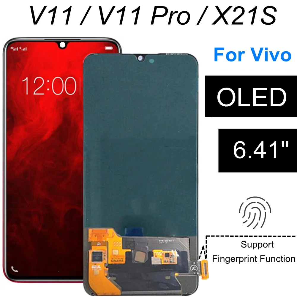 6.41  OLED For VIVO X21S LCD Display V11 Pro Touch Screen Digitizer Glass Lens Assembly Replacement