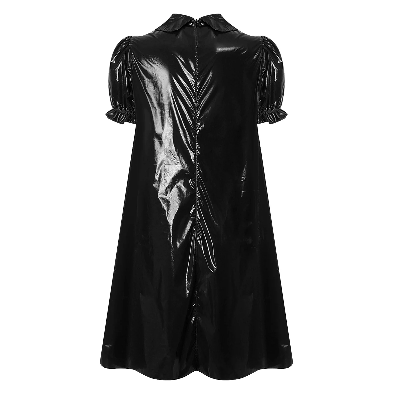 Womens Waterproof Vinyl Regency Victorian Cosplay Party Sleep Dress Puff Short Sleeve Empire Waist Lapel Dress Nightgown view 4