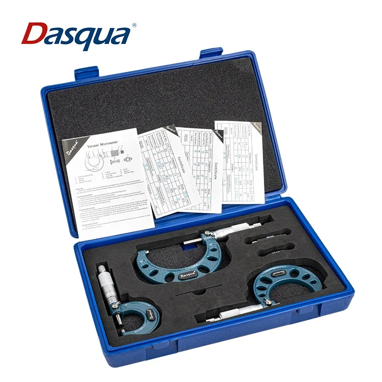 Dasqua Premium 0-75mm 3Pcs Outside Micrometer Set Round Frame Precision Machinist Tool