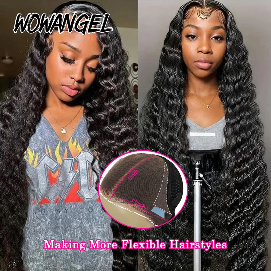 Perruques Deep Wave Lace Front Wig sans colle brésiliennes, cheveux naturels, peau fondue, cuir chevelu naturel, 13x6 HD, 250% pre-tout