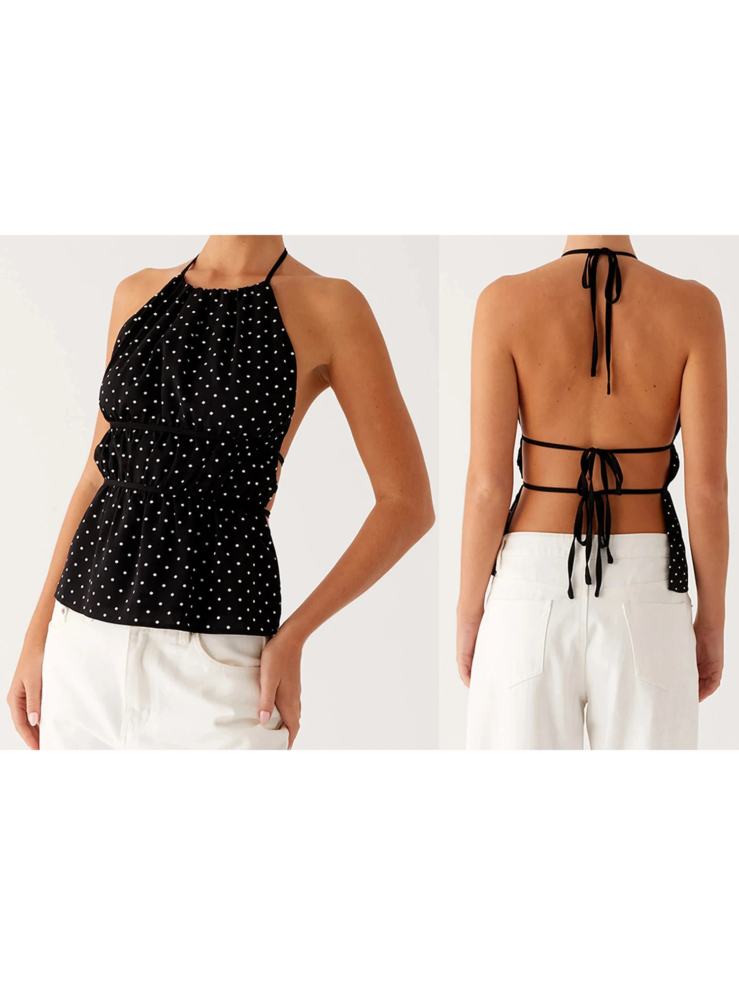 Women s Floral Print Ruffle Sleeveless Halter Neck Tie Back Crop Top Summer Casual Blouse  Fit Tank Top