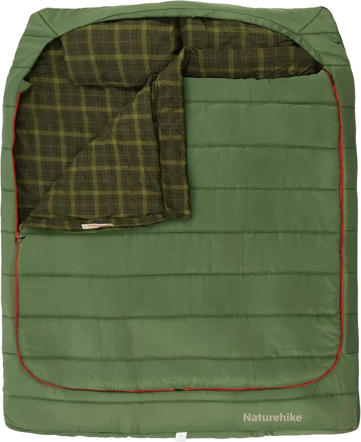 

Flannel double sleeping bag with pillow, suitable for couples and families, suitable for four season camping hiking backpackers